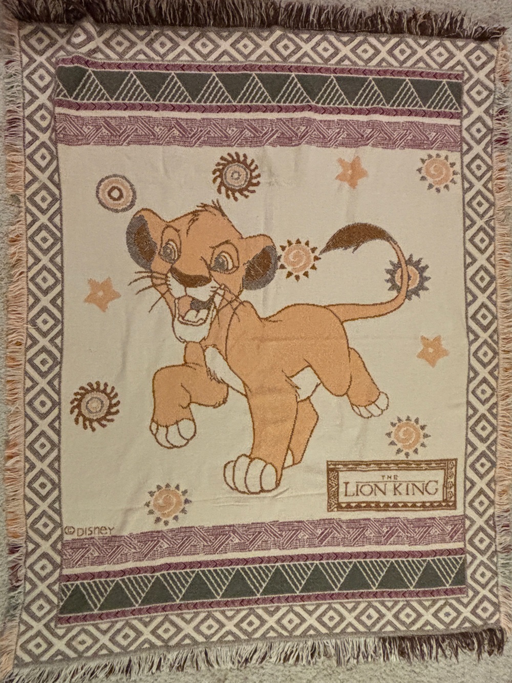 Vintage Disney The Lion King Beacon Tapestry Throw Simba 58x48 USA Cotton